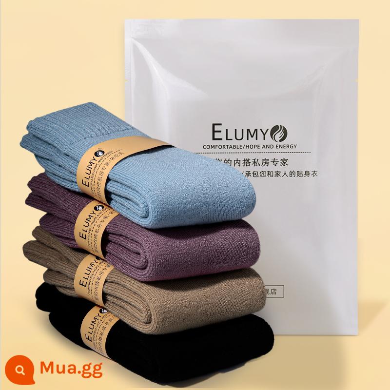 Siêu vớ trẻ em vào mùa thu và mùa đông ấm áp ở những đôi tất cotton lạnh đông bắc dày lên với nhung ngủ ấm chân tuyết - 4 đôi dành cho nữ - tím + xanh + cà phê + đen