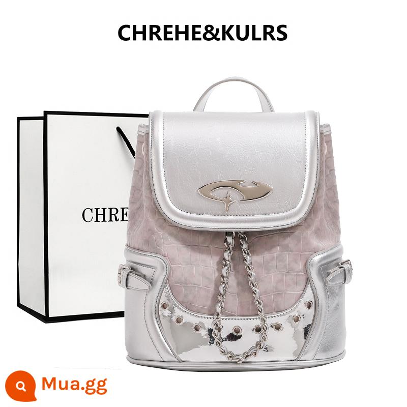 CHREHE&KULRS gốc niche Châu Âu và Mỹ Millennial Hot Girl sương mù màu hồng họa tiết cá sấu ba lô nhỏ phong cách mới - Hồng sương size lớn [Quầy hàng chính hãng, nhận túi quà]