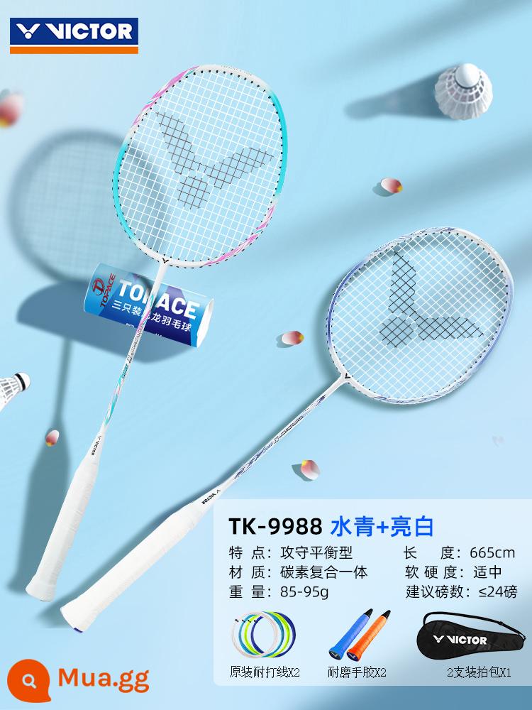 Vợt Cầu Lông Victor Victory Đánh Đơn Đánh Đôi Chính Hãng Challenger 9500 Victor Hammer Full Carbon Siêu Nhẹ Vợt - [Shili Peach Blossom] Carbon tổng hợp siêu nhẹ TK9988 màu trắng sáng/xanh nước 2 miếng