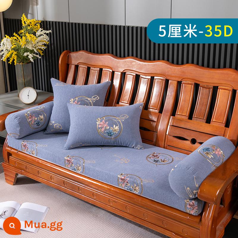 Vải lanh màu tinh khiết đệm sofa gỗ chắc chắn đơn giản hiện đại ghế gỗ gụ mật độ cao đệm xốp cứng chống trượt có thể tháo rời có thể giặt được - Hoa Lan - Xám (dày 5cm - xốp 35D)