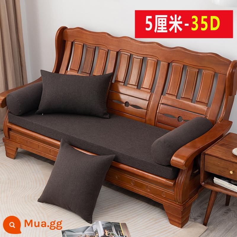 Vải lanh màu tinh khiết đệm sofa gỗ chắc chắn đơn giản hiện đại ghế gỗ gụ mật độ cao đệm xốp cứng chống trượt có thể tháo rời có thể giặt được - Cà phê đen (dày 5cm-bọt biển 35D)