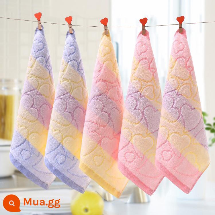 Khăn nhỏ cotton nguyên chất khăn mặt hộ gia đình người lớn khăn lau tay cho bé mẫu giáo khăn vuông mềm thấm nước bọt khăn - [5 gói] Kiểu trái tim 2 xanh + 2 hồng + 1 vàng