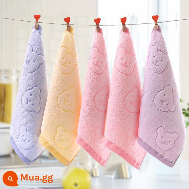 Khăn nhỏ cotton nguyên chất khăn mặt hộ gia đình người lớn khăn lau tay cho bé mẫu giáo khăn vuông mềm thấm nước bọt khăn - [5 gói] Kiểu dáng động vật, 2 cái màu hồng + 1 cái mỗi cái