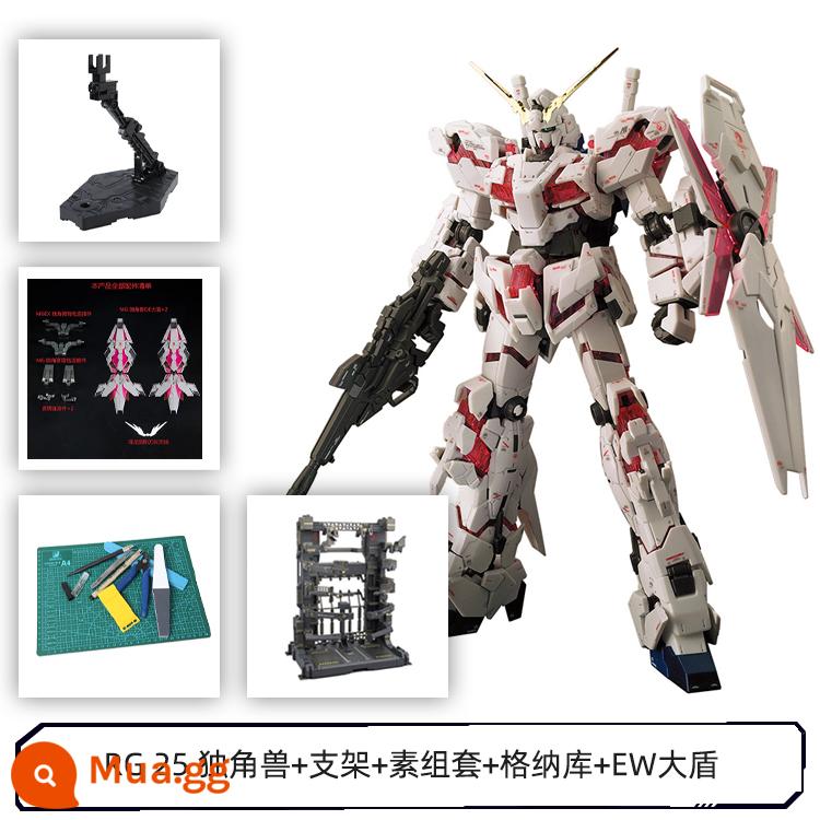 Mô hình Bandai 16741 RG 25 1 144 RX-0 UNICORN Gundam Unicorn Gundam - RG 25 Unicorn + Gnaku cơ khí + Chân đế + Bộ trơn + Khiên EW