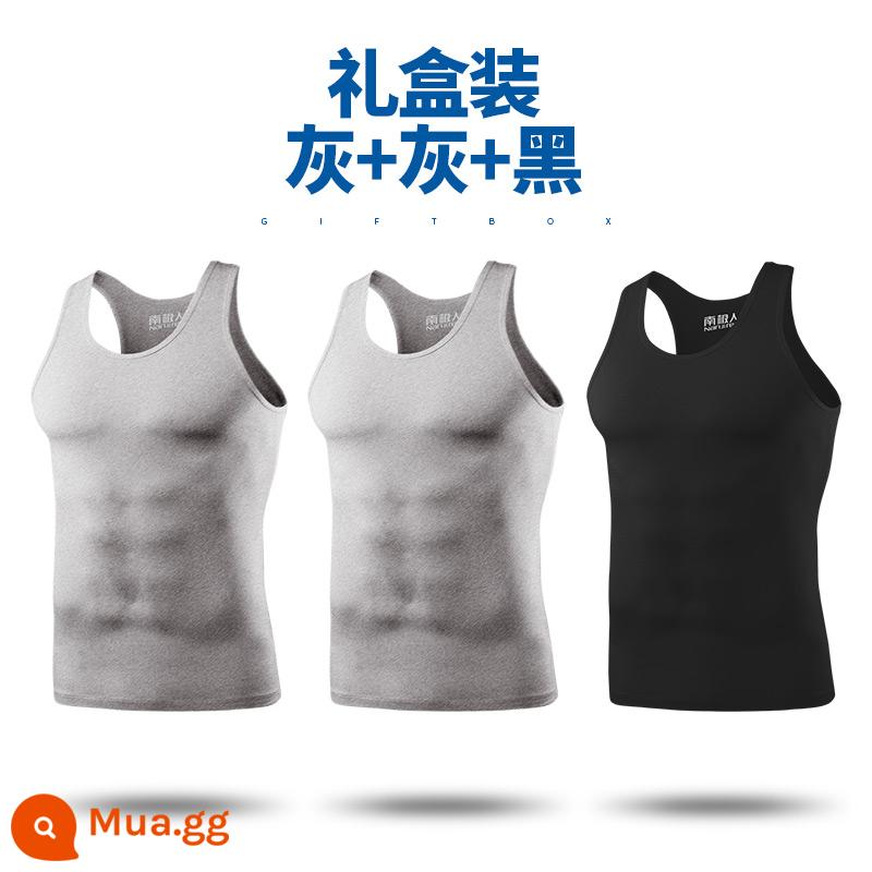 Nanjiren cotton nguyên chất áo vest nam mùa hè vượt rào thể thao mặc bên trong xuân thu đáy không tay cotton trắng ông già áo - [3 gói] Xám + Xám + Đen