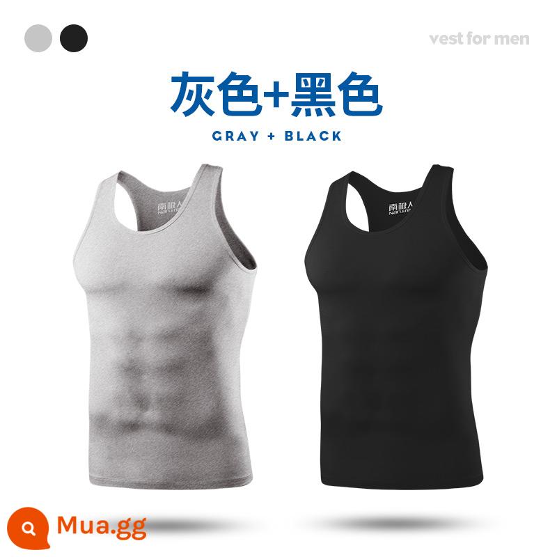 Nanjiren cotton nguyên chất áo vest nam mùa hè vượt rào thể thao mặc bên trong xuân thu đáy không tay cotton trắng ông già áo - [2 gói] đen + xám