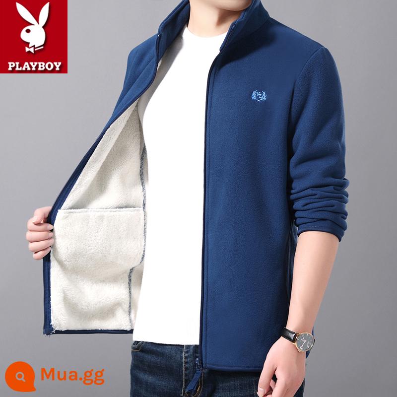 Playboy cực lông cừu áo khoác nam phong cách mùa thu đông lông cừu cộng với nhung dày cổ áo đứng lambswool áo khoác ấm áp - Màu xanh cộng với nhung cộng với nhung và dày