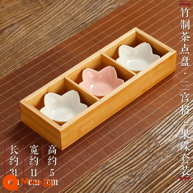 Lò giải khát lưới Jiugong đĩa tre trái cây di động snack nhiều lưới đĩa nhỏ hộ gia đình hộp trái cây sấy khô kiểu Nhật - Bộ khay đựng trái cây bằng tre [lưới ba ô vuông]