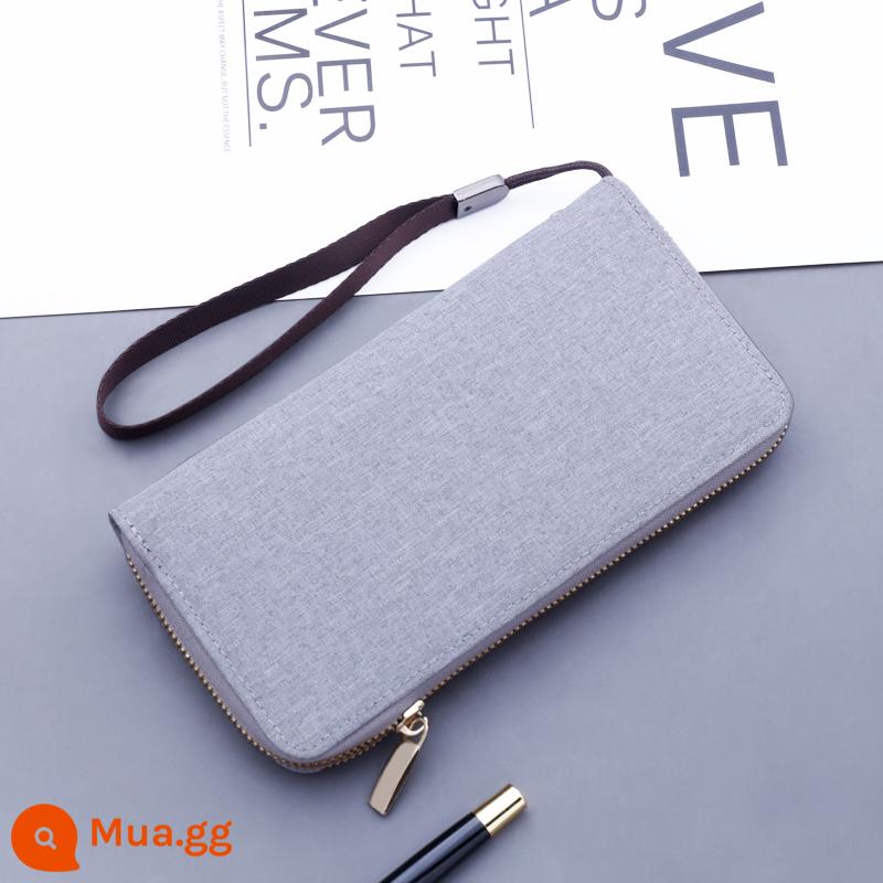 Clutch Canvas Nam Phiên Bản Dài Dây Kéo Ví Có Thể Đựng Điện Thoại Di Động Túi Xách Công Sở 2022 Mới Vải Oxford - 19 clutch canvas 12 khe đựng thẻ màu trắng nhạt, có thể đựng điện thoại di động