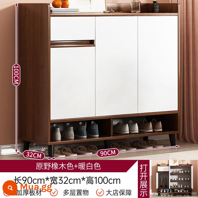 Tủ giày cửa nhà tủ hiên tất cả -in -one lối vào cửa vào tủ lưu trữ tủ đơn giản tủ lưu trữ tủ quần áo - [Ưu đãi đặc biệt❤️Thưởng 10 tệ khi đăng ảnh] Màu sồi hoang dã + trắng ấm 90 * 32 * 100cm