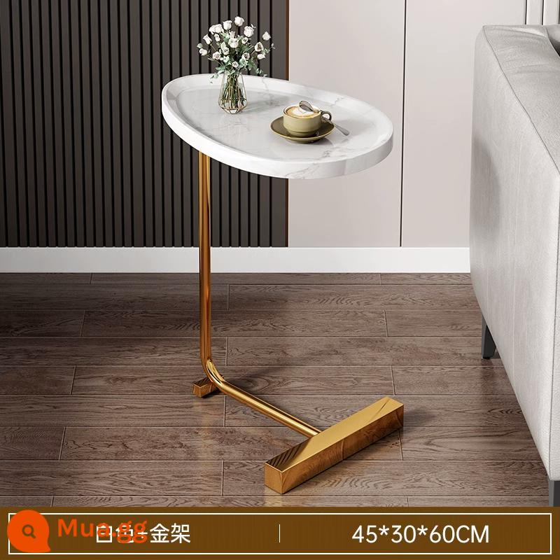 Bàn sofa cạnh giường, bàn cà phê nhỏ nhẹ nhàng và cao cấp, tủ bên, kệ đầu giường di động, bàn nhỏ ban công mini - [Cạnh nâng cao ❤Chống rơi] Kết cấu màu trắng 45 * 30 * 60 cm + khung vàng