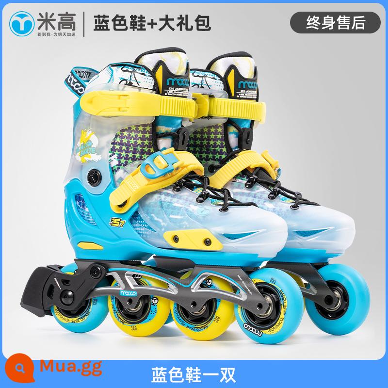 MI Gao chuyên nghiệp Trẻ em Skate Skate Skate Fancy Skates Skate Skates Floating Flower Shoes Wheel Wheel Wheel Row Wheel S7 - Sự kiện-Giày xanh