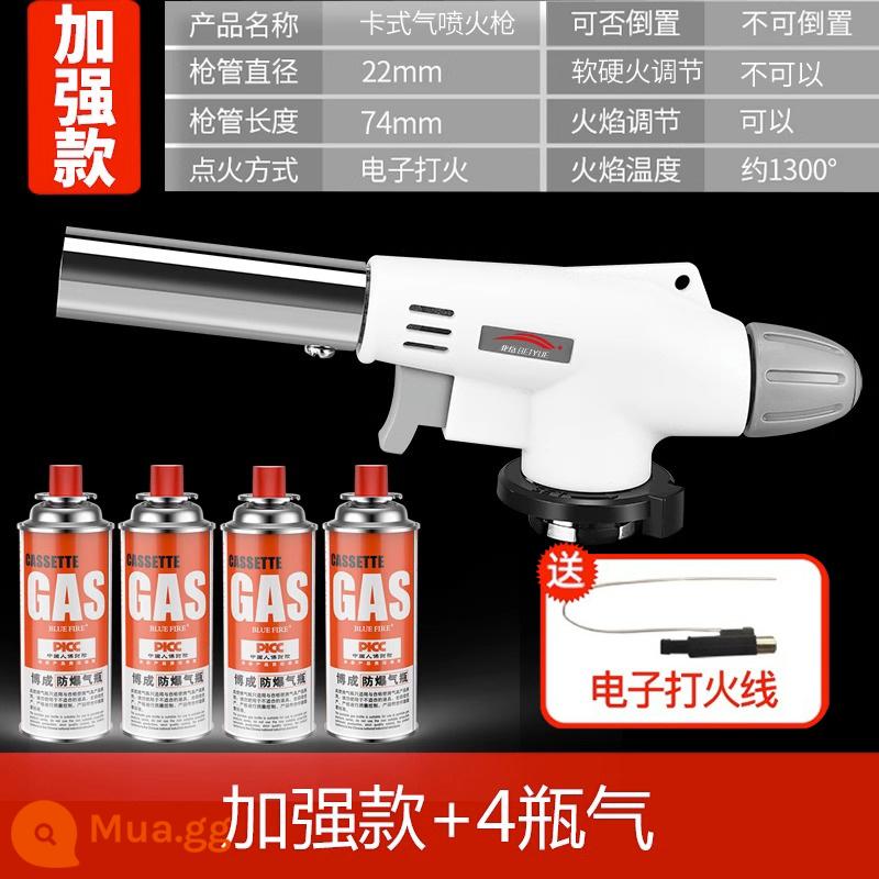 Băng cassette bình gas lửa súng blowtorch đốt lông heo đánh lửa nướng gas súng hàn ngọn lửa đốt thịt đầu súng phun hộ gia đình - Phiên bản nâng cao + 4 bình xăng (tặng dây đánh lửa điện tử)