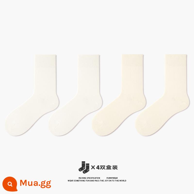 Tất chân Tất bong bóng nữ Tất ống cuộn tròn Xuân thu cotton nguyên chất không xương sau sinh Tất dài màu xám Tất dài có giày da nhỏ - [N kết hợp] 2 trắng + 2 trắng nhạt