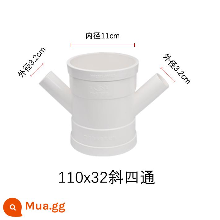 25/32/40/50/110PVC thoát nước và cống ống điều hòa không khí nhỏ giọt biến đường kính xiên tee đường kính khác nhau phụ kiện bốn chiều - 110X32 xiên bốn chiều