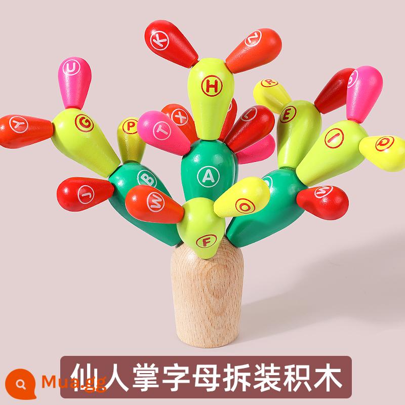 Gỗ xương rồng xương rồng chính tả chèn khối xây dựng Montessori giáo dục sớm xếp hình rèn luyện tư duy đồ chơi trẻ em 1-2 tuổi 3 bé - Khối lắp ráp xương rồng màu cầu vồng mới (có mẫu chữ)