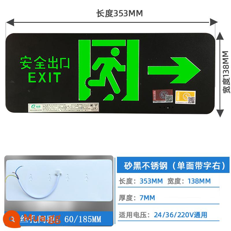 Lối thoát hiểm an toàn 201 thép không gỉ mỏng biển hiệu kênh chữa cháy sơ tán khẩn cấp đèn led biển báo - Một mặt inox 201 mỏng màu đen [có chữ hướng về bên phải] Điện áp: 24-220V