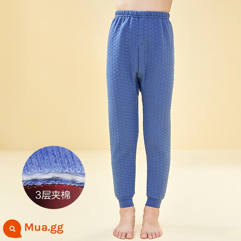 Đậu đỏ quần giữ ấm trẻ em mùa thu đông quần vệ sinh bé trai và bé gái cotton nguyên chất dày 3 lớp chần bông quần vệ sinh ấm áp cho bé - CK203 Haze Blue-Boys