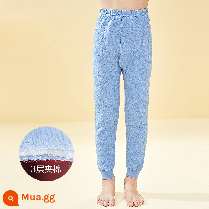 Đậu đỏ quần giữ ấm trẻ em mùa thu đông quần vệ sinh bé trai và bé gái cotton nguyên chất dày 3 lớp chần bông quần vệ sinh ấm áp cho bé - BK607 Ánh Trăng Xanh-Boys