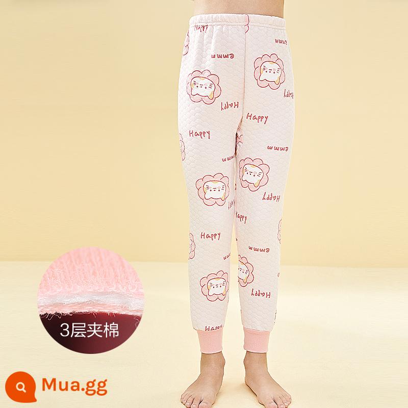 Đậu đỏ quần giữ ấm trẻ em mùa thu đông quần vệ sinh bé trai và bé gái cotton nguyên chất dày 3 lớp chần bông quần vệ sinh ấm áp cho bé - Bột Mật Hoa CK634-Girls