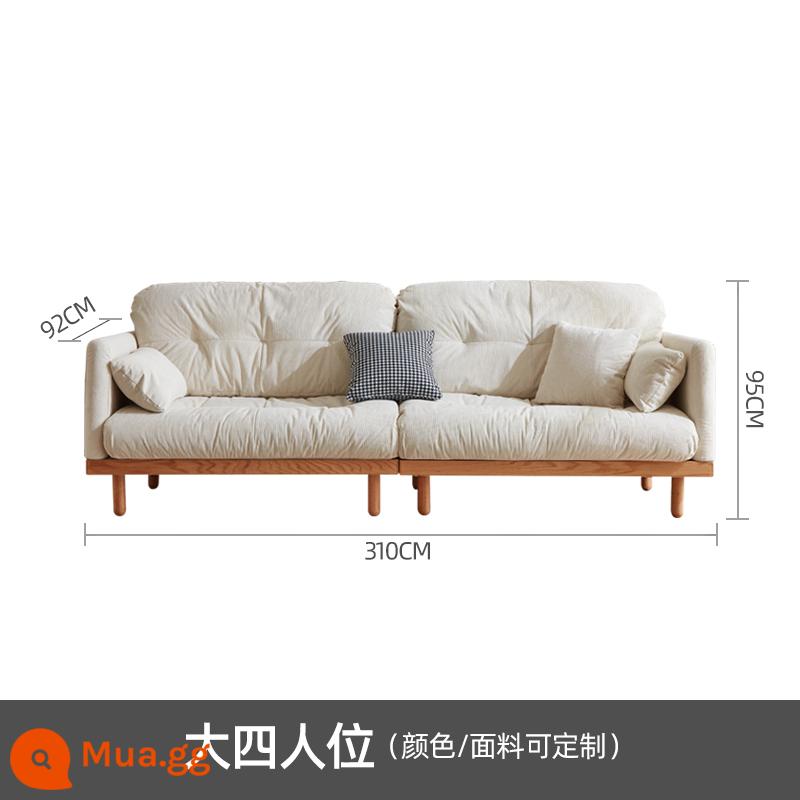 Nội thất gỗ và gió phong cách Nhật Bản gỗ đặc Fengyun sofa phòng khách căn hộ nhỏ ba người màu kem Bắc Âu vải nghệ thuật - Ghế lớn cho bốn người (3,1 mét), kết cấu khóa hai mảnh