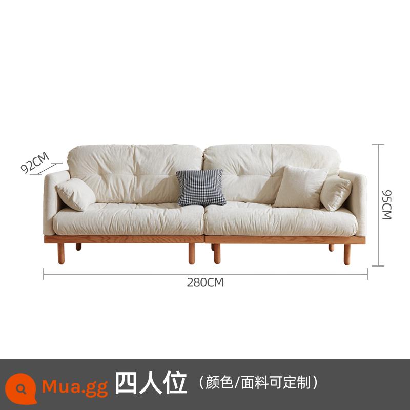 Nội thất gỗ và gió phong cách Nhật Bản gỗ đặc Fengyun sofa phòng khách căn hộ nhỏ ba người màu kem Bắc Âu vải nghệ thuật - Cấu trúc khóa hai mảnh bốn chỗ ngồi (2,8m)