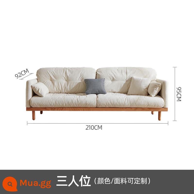 Nội thất gỗ và gió phong cách Nhật Bản gỗ đặc Fengyun sofa phòng khách căn hộ nhỏ ba người màu kem Bắc Âu vải nghệ thuật - Cấu trúc tích hợp nội tuyến ba người (2,1 mét)