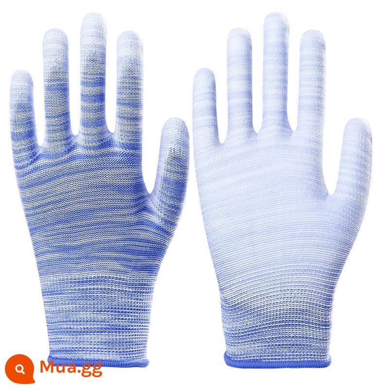 36 đôi găng tay phủ ngón nylon mỏng màu trắng PU phủ keo nhúng lòng bàn tay găng tay bảo hộ lao động chống tĩnh điện chống bụi điện tử - Cọ sọc xanh (24 đôi)