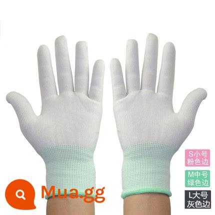 36 đôi găng tay phủ ngón nylon mỏng màu trắng PU phủ keo nhúng lòng bàn tay găng tay bảo hộ lao động chống tĩnh điện chống bụi điện tử - Ni lông trắng không keo (36 đôi)