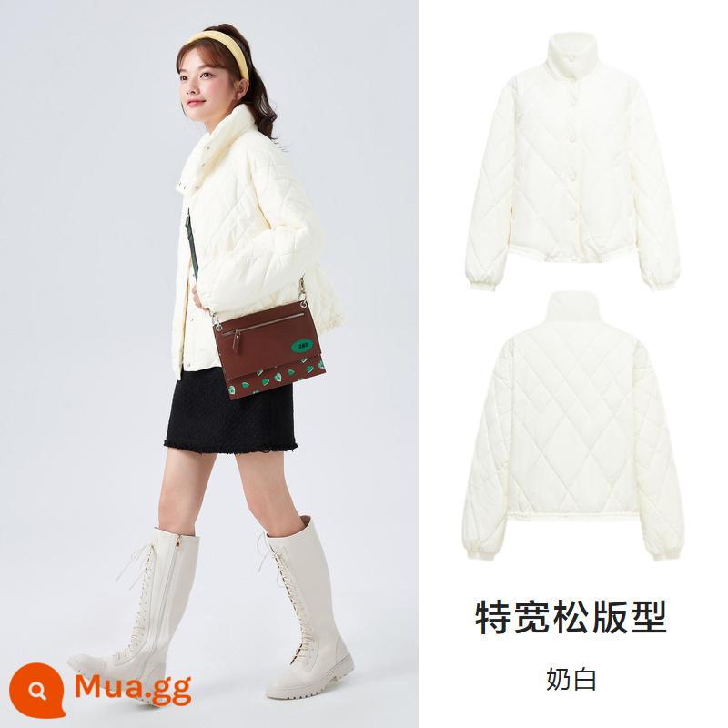 Cotton Senma Phục vụ nữ đứng 2022 Mùa đông Màu mới Tương phản Màu áo mỏng Mũ áo khoác Lely Loose Girl Mũ không có mũ bông không có mũ - Loại B-Sữa Trắng 10501