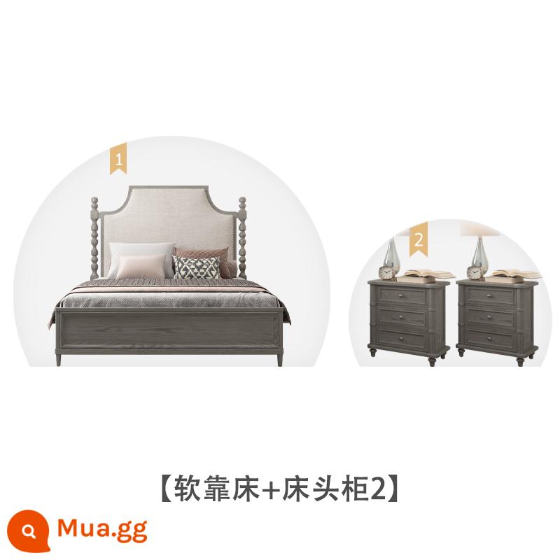 American Light Bed sang trọng Forh Gỗ phòng ngủ chính của người châu Âu -kiểu đôi giường đôi 1,8 mét Căn hộ nhỏ Pháp retro màu xám giường bằng gỗ rắn - Giường lưng mềm + bàn đầu giường 2 Lưu ý về màu sắc