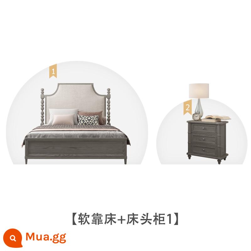 American Light Bed sang trọng Forh Gỗ phòng ngủ chính của người châu Âu -kiểu đôi giường đôi 1,8 mét Căn hộ nhỏ Pháp retro màu xám giường bằng gỗ rắn - Giường lưng mềm + bàn đầu giường 1 Lưu ý về màu sắc