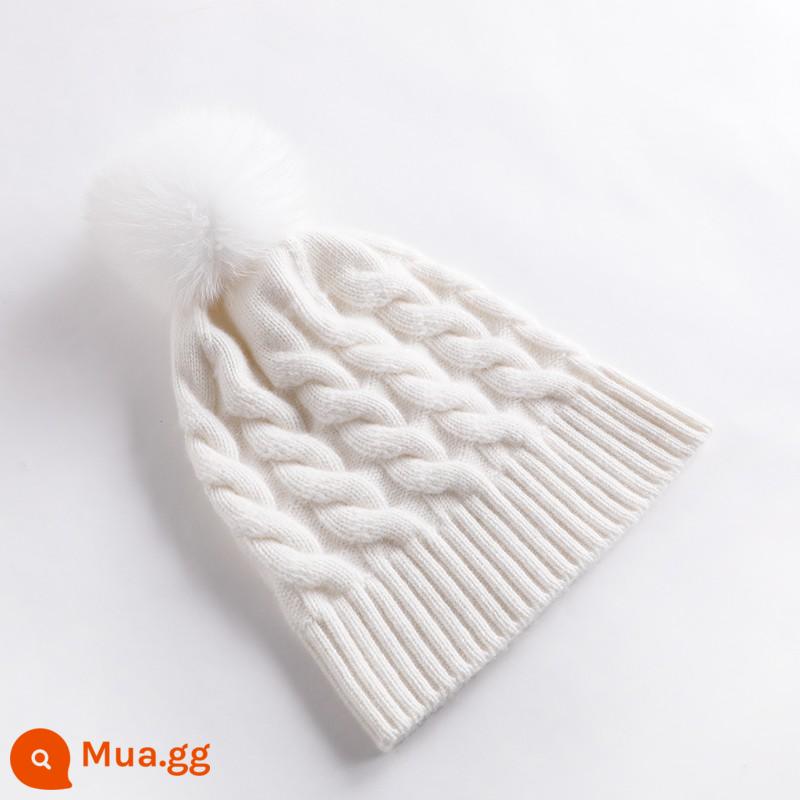 Đơn hàng xuất khẩu mùa thu đông len cashmere nguyên chất mũ len dày nữ cáo lông bóng bảo vệ tai mũ len - Trắng