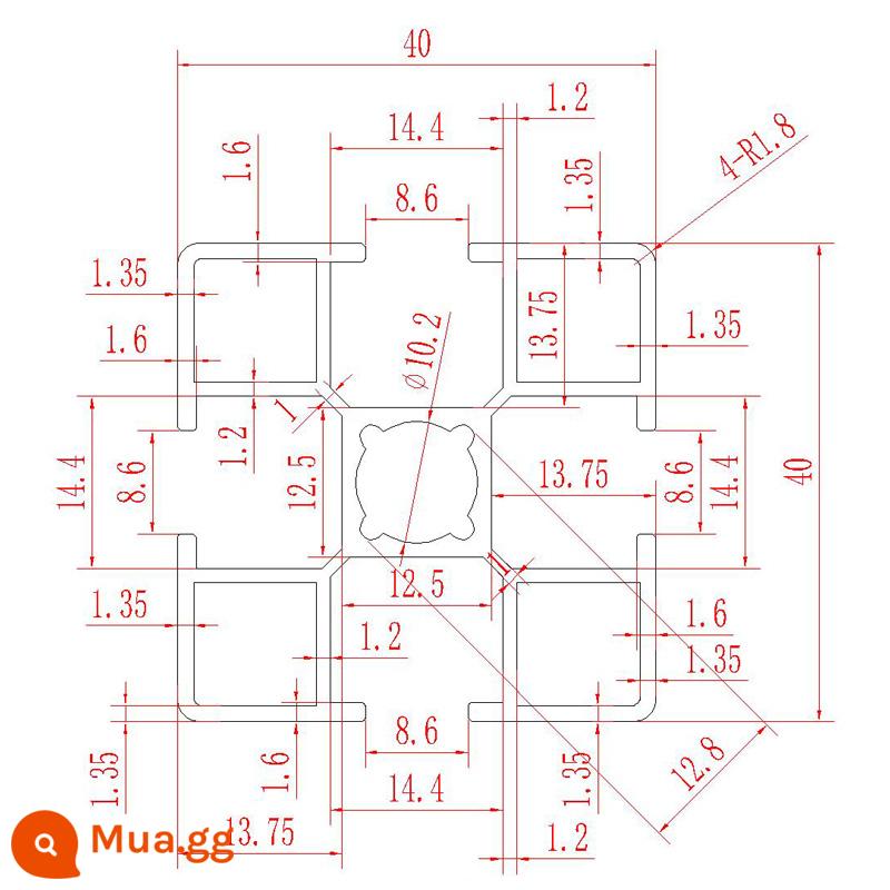 Vật liệu đùn nhôm 4040 dây chuyền lắp ráp vật liệu đùn nhôm 4040 khung 3030 nhôm định hình ống vuông hồ sơ hợp kim nhôm 4040 - 4040 lỗ lớn tiêu chuẩn quốc gia-dày 1,3