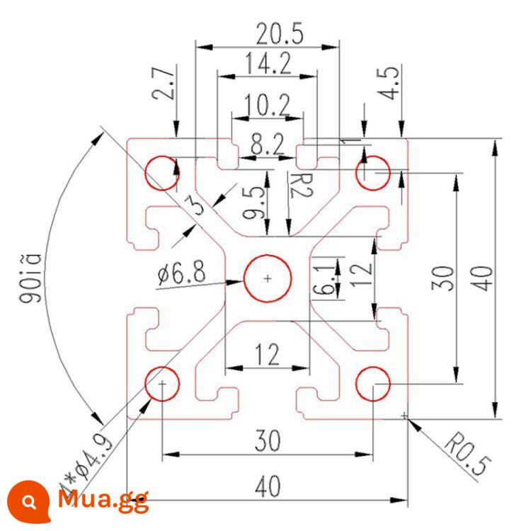 Vật liệu đùn nhôm 4040 dây chuyền lắp ráp vật liệu đùn nhôm 4040 khung 3030 nhôm định hình ống vuông hồ sơ hợp kim nhôm 4040 - 4040 góc vuông tiêu chuẩn Châu Âu-3.0