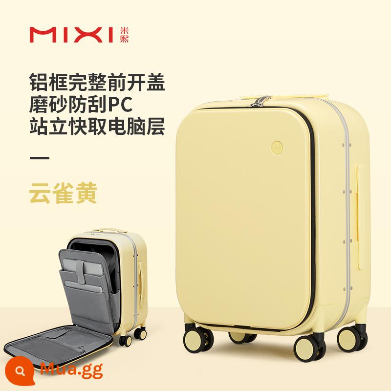 Vali lên máy bay Mixi mở trước vali nữ 20 inch mở ngang 18 vali kéo khung nhôm nhẹ bền nam - Skylark màu vàng (mờ và chống trầy xước)