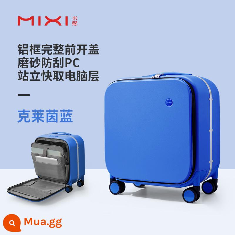 Mixi mở phía trước 18 inch trường hợp lên máy bay nữ khung nhôm xe đẩy trường hợp du lịch ánh sáng nhỏ bên mở vali nam - Klein Blue (mờ và chống trầy xước)