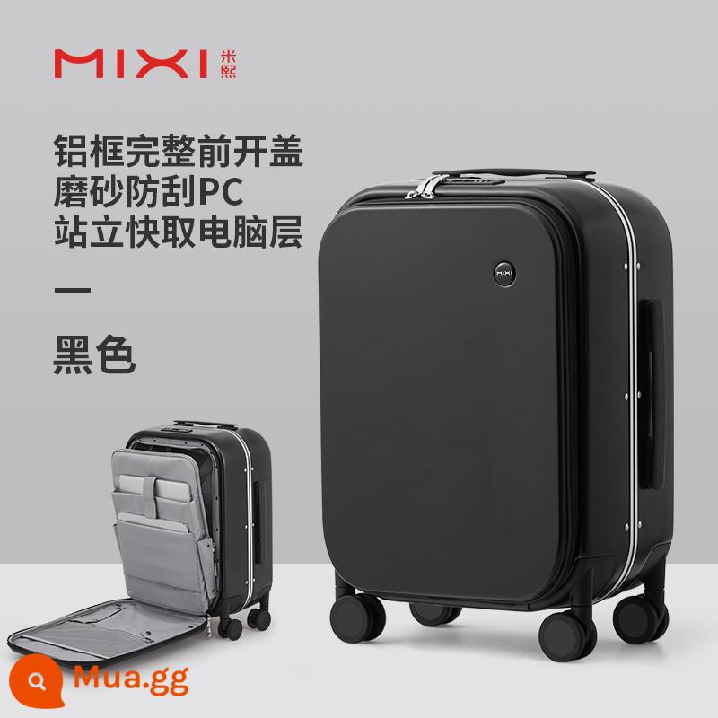 Vali lên máy bay Mixi mở trước vali nữ 20 inch mở ngang 18 vali kéo khung nhôm nhẹ bền nam - Màu đen (mờ và chống trầy xước)