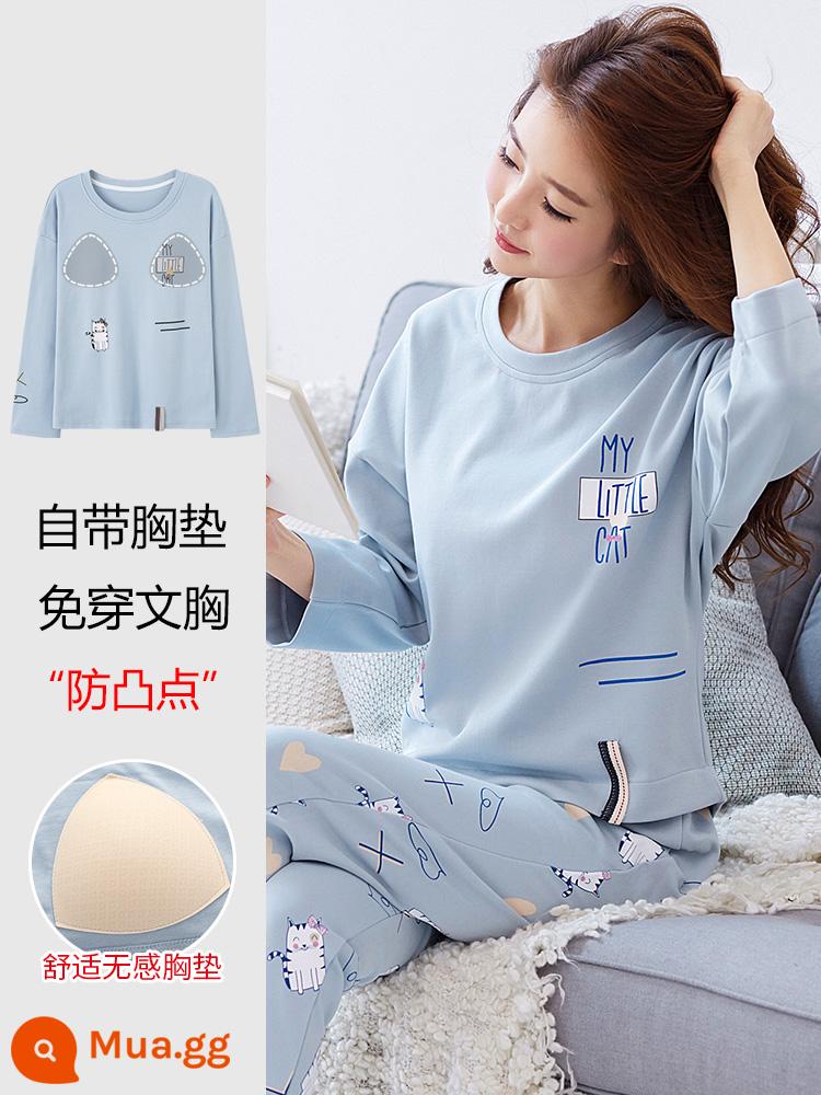 Nanjiren Bộ Đồ Ngủ Xuân Thu Nữ Cotton Nguyên Chất Dài Tay 2023 Quần Áo Ở Nhà Phong Cách Mới Có Miếng Đệm Ngực Có Thể Mặc Bộ Đồ Bên Ngoài - MG6606