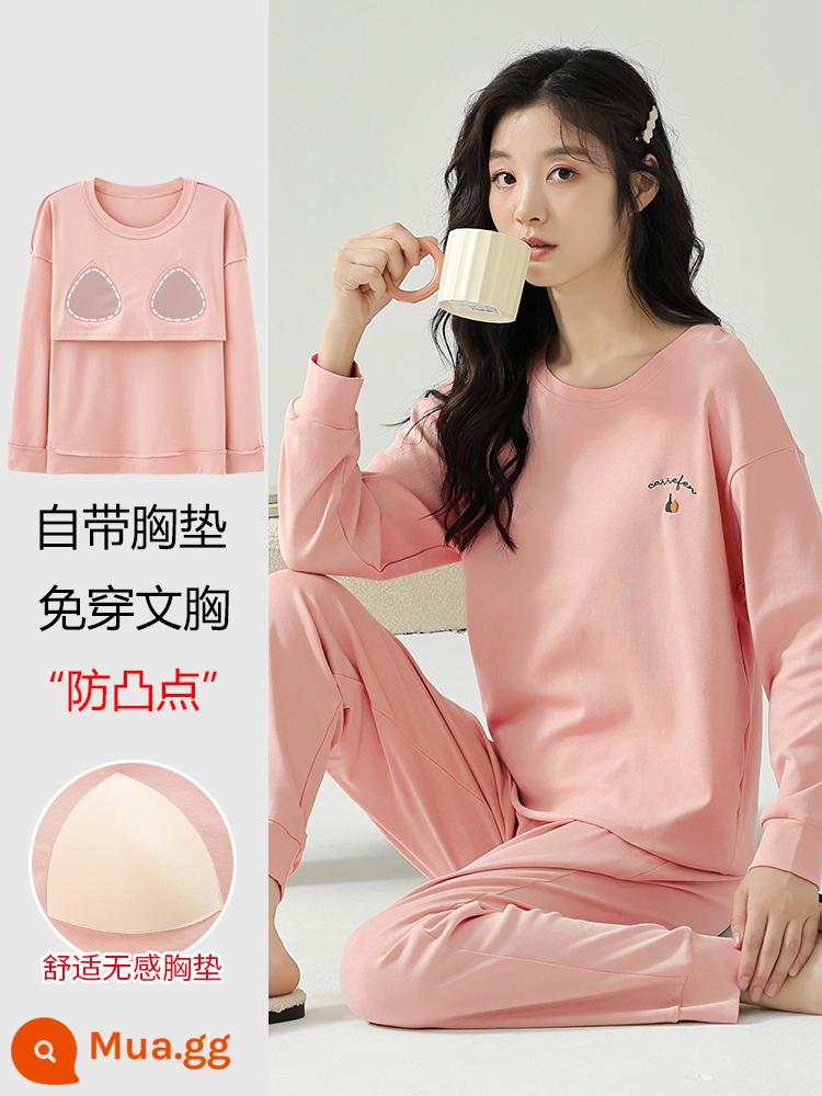 Nanjiren Bộ Đồ Ngủ Xuân Thu Nữ Cotton Nguyên Chất Dài Tay 2023 Quần Áo Ở Nhà Phong Cách Mới Có Miếng Đệm Ngực Có Thể Mặc Bộ Đồ Bên Ngoài - MG6613