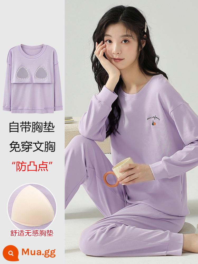 Nanjiren Bộ Đồ Ngủ Xuân Thu Nữ Cotton Nguyên Chất Dài Tay 2023 Quần Áo Ở Nhà Phong Cách Mới Có Miếng Đệm Ngực Có Thể Mặc Bộ Đồ Bên Ngoài - MG6615