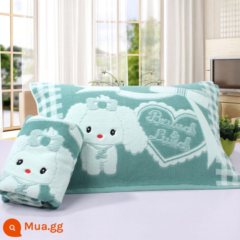 [Đặc Biệt Hàng Ngày] Khuyến Mãi Vỏ Gối Cotton Nguyên Chất Dày Và Cặp Lớn Mềm Mại Hoạt Hình Chính Hãng Không Phai Màu - Puppy xanh hai gói