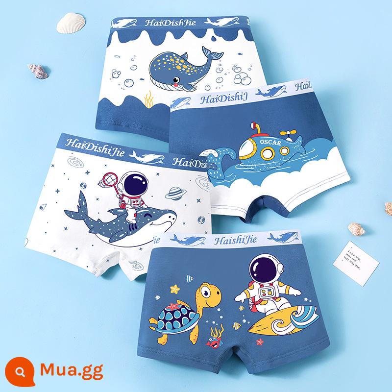 Quần lót trẻ em bé trai cotton nguyên chất quần đùi trẻ em boxer cotton trong quần sịp trẻ em lớn không có mông vào mùa hè - Model 1738-B [4 gói]