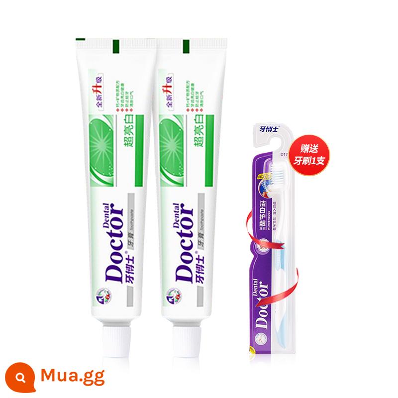 Kem Đánh Răng Dr.Răng Siêu Trắng Sáng 220g Destaining Anti-stain Super Bright White Toothpaste Family Pack Fresh Breath - Kem đánh răng Doctor Tooth Super White 220g*2 miếng ( tặng kèm bàn chải đánh răng )