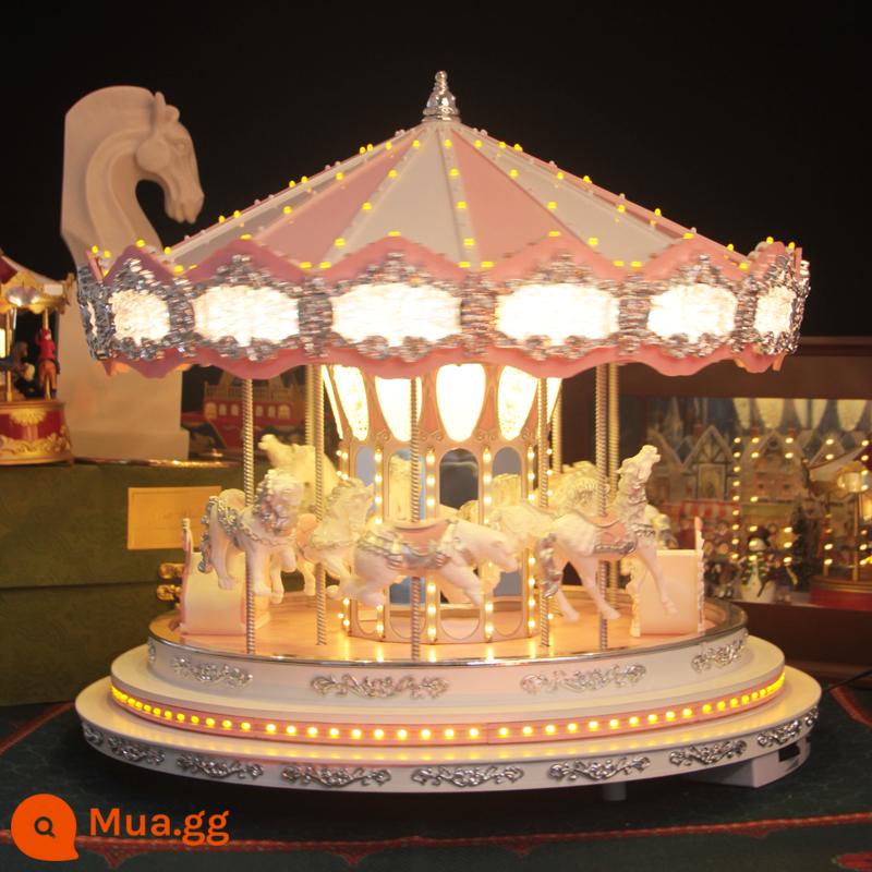 Hộp nhạc Carousel màu hồng Mr.christmas của Mỹ dành cho cô gái Quà tặng sinh nhật ngày lễ tình nhân - Loa Bluetooth màu hồng 400 chiếc Phiên bản đèn ấm + Đèn kép đầy màu sắc