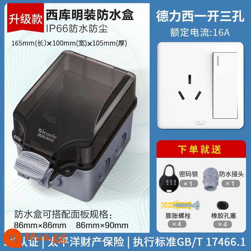 Ổ Cắm Chống Nước Ngoài Trời Chống Mưa 16A Nguồn Điện USB Cắm Bảng Bề Mặt Công Tắc Gắn Tường Ngoài Trời Cắm Hàng Dây Nối Dài hộp Sạc - Hộp chống nước nâng cấp + một lỗ mở và ba lỗ 16A