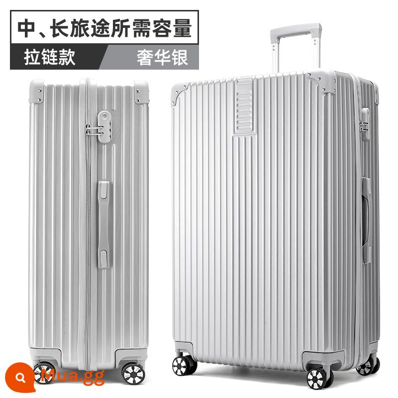 Vali nam có sức chứa lớn 34 inch xe đẩy có bánh xe thông dụng Bao da mật khẩu du lịch dày và bền cho nữ 28 - Dây kéo bền/bạc sang trọng