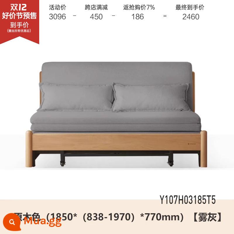 Genji Muyu Gỗ Sofa Giường Hiện Đại Đơn Giản Giường Gấp Bắc Âu Căn Hộ Nhỏ Phòng Khách Kép Sofa Đôi - Màu gỗ sồi 1,85m (xám mờ) (1850*(838-1970)*770mm)