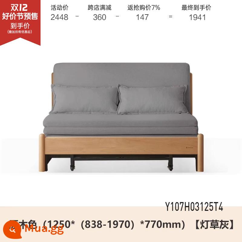 Genji Muyu Gỗ Sofa Giường Hiện Đại Đơn Giản Giường Gấp Bắc Âu Căn Hộ Nhỏ Phòng Khách Kép Sofa Đôi - Màu gỗ sồi 1,25m (xám cỏ nhạt) (1250*(838-1970)*770mm)