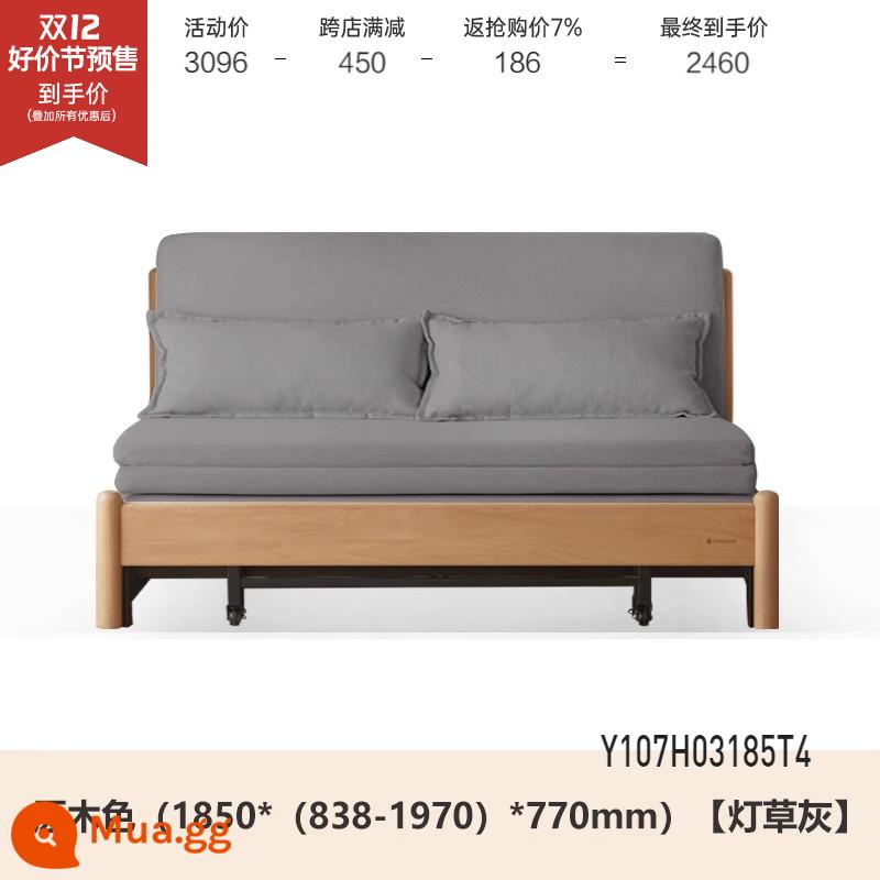 Genji Muyu Gỗ Sofa Giường Hiện Đại Đơn Giản Giường Gấp Bắc Âu Căn Hộ Nhỏ Phòng Khách Kép Sofa Đôi - Màu gỗ sồi 1,85m (xám cỏ nhạt) (1850*(838-1970)*770mm)